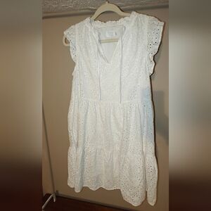 Time and Tru Women's Flutter Sleeve Eyelet Dress